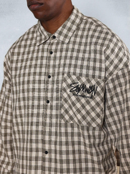 SUMWON Crop Fit Long Sleeve Check Shirt