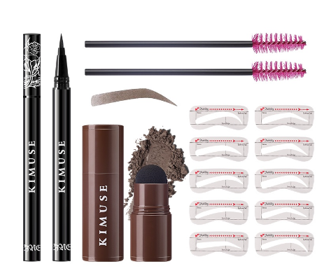 KIMUSE Eye Makeup Set Waterproof Liquid Eyeliner Pencil + One Step Eyebrow Stamp Shaping Kit