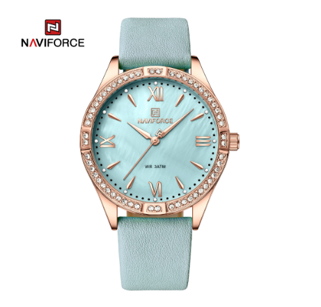 Naviforce NF5038 Women Luxury Brand Fashion Ladies Quartz Diamond Simple Rose Gold Wrist Watch SKYBLUE