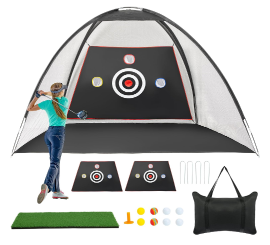 Golf Practice Net, 10x7ft Golf Nets for Backyard Driving Chipping, Golf Hitting Aids Nets with Golf Mat, Impact Targets, Golf Balls, Golf Tees, Carry Bag, Indoor Outdoor Golf for Men