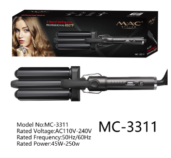 MAC Styler Three Barrel Ceramic Coating Big Wave Curler Professional Hair iron MC3311