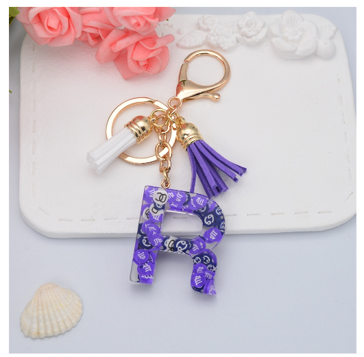 New 26 Letters Constellation Symbol Slice Resin Keychain Charms Women Handbag Ornaments With Tassel Key Ring Accessories Gift R