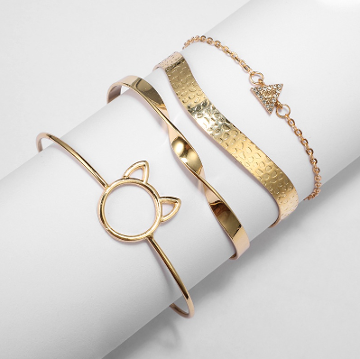 4PCS Bracelets Set Fashion Triangle Cat Metal Bracelets Bangles