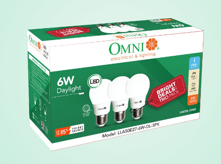 OMNI LED Lite A50 Bulb 6W Daylight 3 PCS. VALUE PACK - LLA50E27-6W-DL-3PK