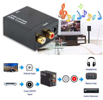 Digital Optical Coax to Analog RCA Audio Converter Adapter