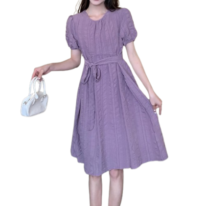 Lovito Casual Plain Belted A-Line Maxi Dress for Women LNE04137 (Purple)