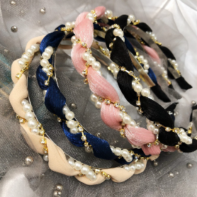 Korean Pearl Diamond Mesh Headband Rhinestone Woman Crystal Hair Band Hair Hoop Hair Accessories