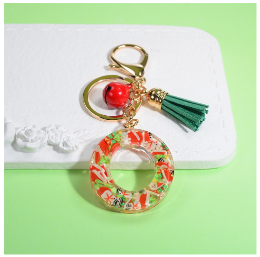 Fashion A-Z 26 Letters Keychains Christmas Tree Snowman Sequins Filling Resin Key Rings Women Bag Charms O