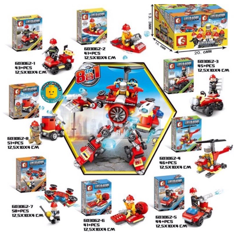 Bricks Toy SEMBO CITY FIREMEN & CONSTRUCTION MECH ROBOTS Packed Of 8 Building Blocks