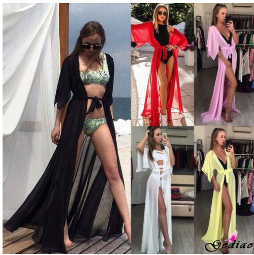 Ged Hot Women Bikini Long Cover Up Cardigan Swimwear Beach