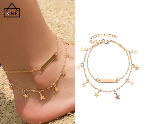 18k Double Layer Love Anklet Metal Anklet Link Cuban Hip Hop Fashion Foot Bracelet Trend Jewelry Gift