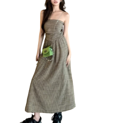 Lovito Women Casual Plaid Off Shoulder Dress LNE34127 (Multi-Color)