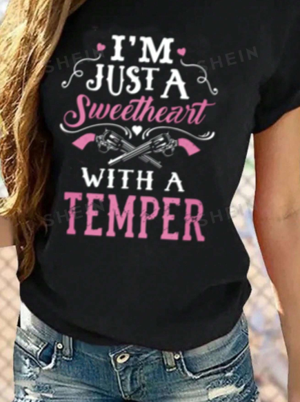 SHEIN EZwear Slogan Graphic Short Sleeve Tee