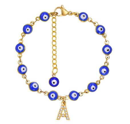 Vnox Initial Letters Evil Eye Bracelet for Women,Turkish Blue Eye Alphabet Bracelets Kabbalah Protection A-Z Jewelry