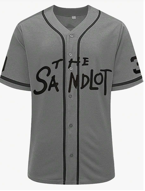 Men's Baseball Jersey, Grey, Size 30, Button Embroidered Sports Hooded T-Shirt