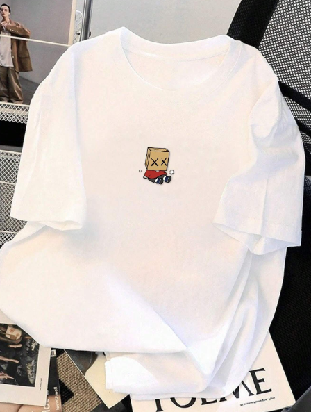 Manfinity Hypemode Men's Plus Size Cartoon Printed Round Neck Short Sleeve Casual T-Shirt, Summer