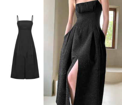 Lovito Women Elegant Floral Split Front Structure Line Jacquard Dress L71ED172 Black