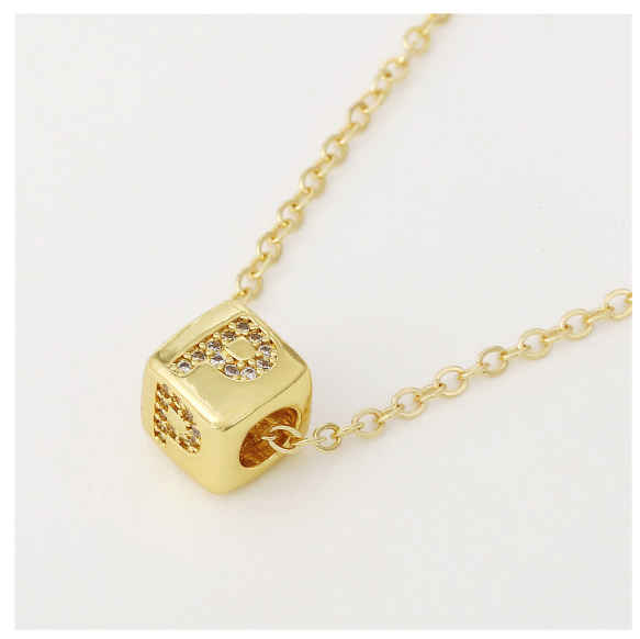 18K Gold Plated Titanium Steel English Letter Pendant Necklace Collar Chain Women's Fashion Copper Inlaid Zircon Dice Necklace Neckchain P