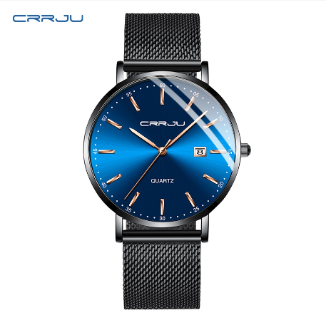 CRRJU Women's Watch Original Brand Multifunction Dial Casual Sports Analog Quartz Stainless Steel Waterproof 2161 X BLACK BLUE ROSE