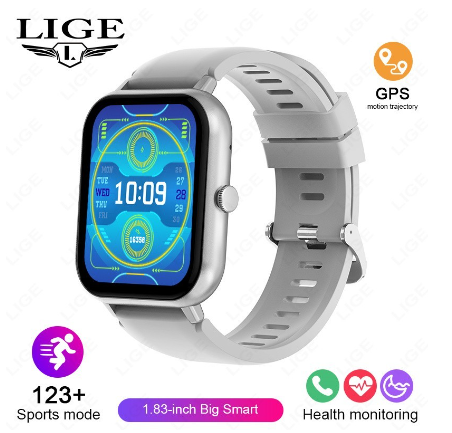 LIGE Bluetooth Call Waterproof Sport Heart Rate Sleep Monitor AI Voice Assistant Smart Watch Online SILICONE GRAY