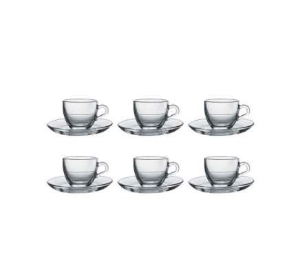 Pasabahce Basic Expresso Cup and Saucer 90cc, Set of 6 (97984)