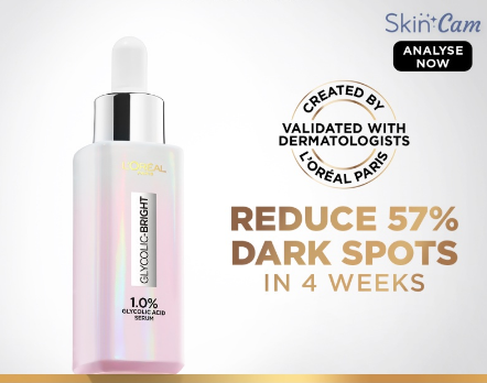 LOreal Paris Glycolic Bright Instant Glowing Face Serum (15mL/30mL) - Brightening, Dark Spots