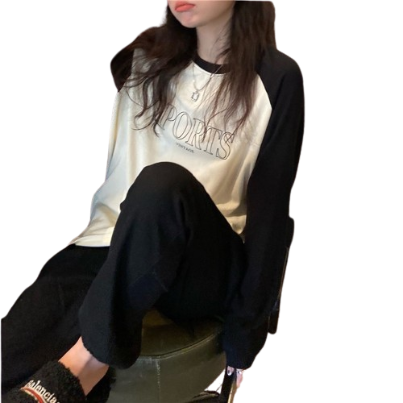 Lovito Women Colorblock Raglan Pajama Sets LNA18009 (Black and White)