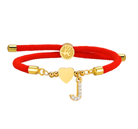 Vnox Zircon Cubic A-Z Initial Letter Women Bracelet Tree of Life Adjustable Red Rope Bracelet for Women Jewelry Gift J