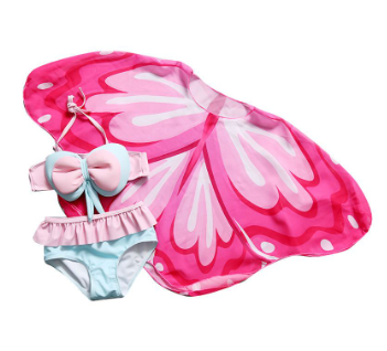Girls Bikini Three-Piece Cute Western Style Cartoon Ruffled Butterfly Blouse Children Split Swimsuit Women