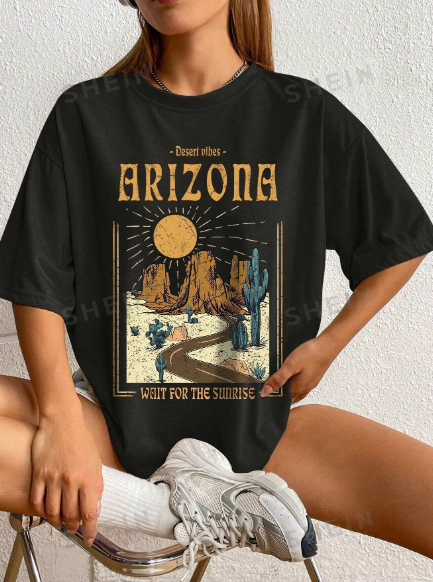 SHEIN LUNE Women's Loose Fit Short Sleeve Tee, Graphic Casual T-Shirt