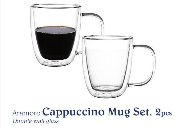 Chef's Classics Aramoro Double Wall Cappuccino Mug Set, 2pcs
