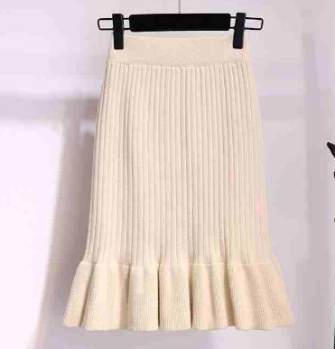 Autumn Winter New Style Knitted Fishtail Skirt Mid-Length High Waist Ruffled Slim-fit Slimmer Look Temper