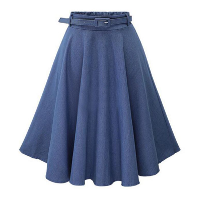High Waist Long Section Denim With Belt Elegant Versatile Half-length Skirt