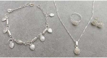 925 Silver Coral Bud Jewelry Set 4in1