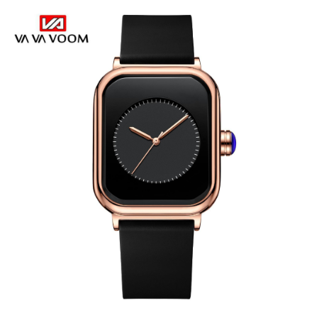 VA VA VOOM Silicone Quartz Women's Watch Fashion Glow Small Square Watch Women's Watch BLACK SILICONE