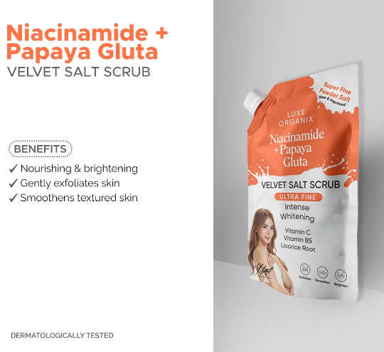 Luxe Organix Niacinamide + Papaya Gluta Velvet Salt Scrub 300g