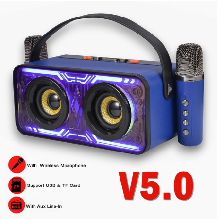 SK-2063 Enhanced Bass Hifi Stereo Sound RGB Bluetooth Karaoke Speaker With Dual Wireless Microphone