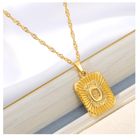 Maxzone Initial A-Z Letter Necklaces Unisex Charm Luster Gold Medal Capital Letter Necklace Pendant For Women Men Jewelry Gift O