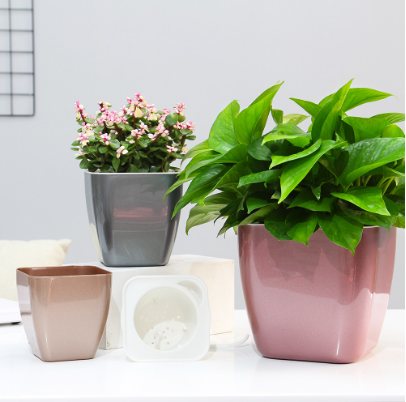 Glossy Design Plastic Plant Pot Self Watering Gardening Planter W/ Detachable Inner Basket