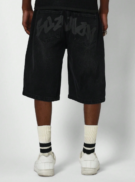 SUMWON Denim Jort With Back Graphic