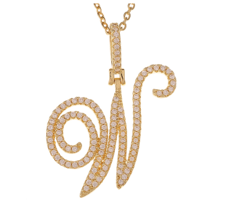 Fashion A-Z Initial Cursive Letters Pendant Necklace For Women Gold Color Shiny Rhinestone Chain Necklace Jewelry Gift W