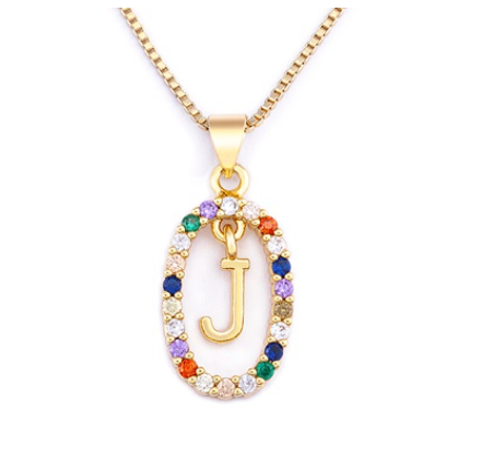 Colorful 26 Letters A - Z Initial Alphabet Pendant Long Chain Necklace Name Jewelry Women Accessories J