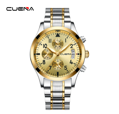 New Original CUENA Men's Watches Fashion Creative Small Dial 41CM Casual Business Sports Stainless Steel Waterproof Quartz Analog SILVER GOLD