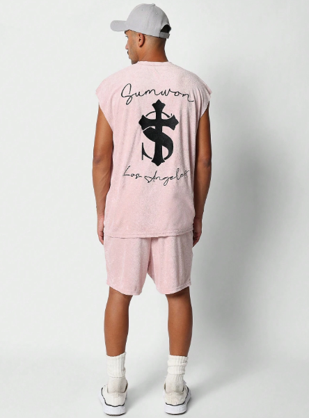 SUMWON Towelling Tank Top And Short With Embroidery 2 Piece Set