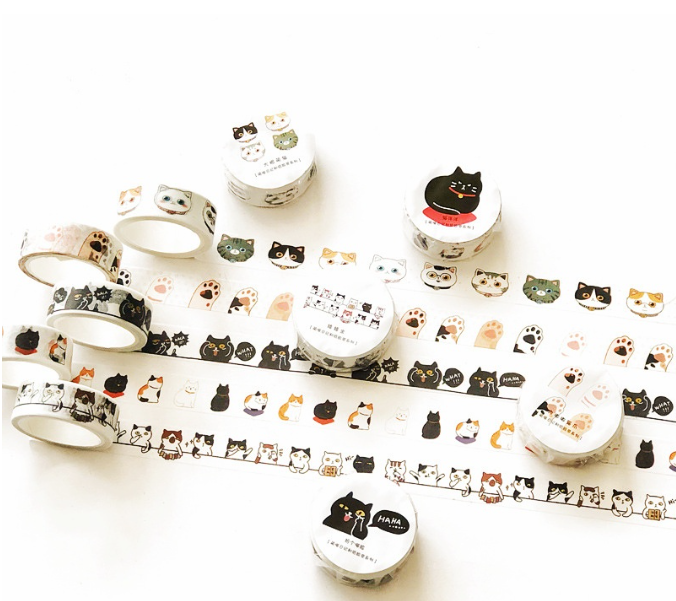 1pcs Cute Cat Washi Tape 15mm*5m Cartoon Paper Adhesive Masking Tapes Album Diary Decoration C7375