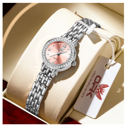 OPK Watch For Woman Waterproof Original Quartz Relo Stainless Steel Diamond Watch PINK DIAL SILVER STRAP