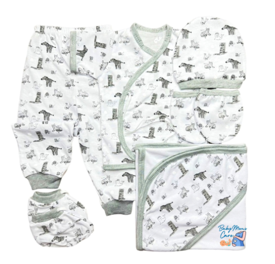 8Pcs Newborn Set Blanket Mittens Booties Bonnet Shortsleeve Pajama Essential Printed Cotton S20