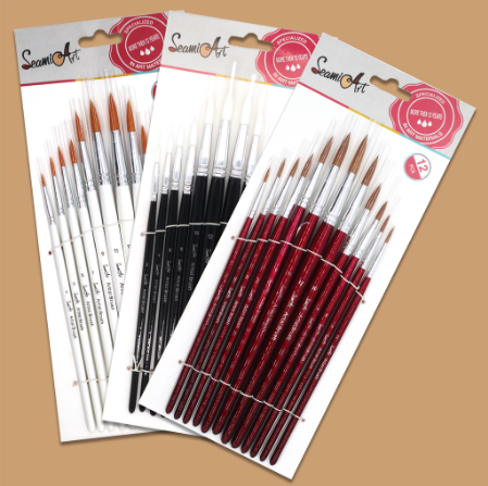 SeamiArt 12 Pcs. Filbert Shape Nylon Hair Painting Brush Set For Gouache Watercolor Oil Acrylic 3 Color Options