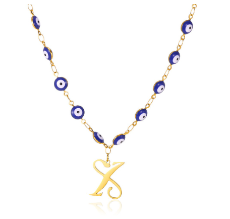 New Personalized Creativity Fashion Hip Hop Trend Plating 18k Gold Stainless Steel Devil's Eye Letter Necklace Initial Pendant