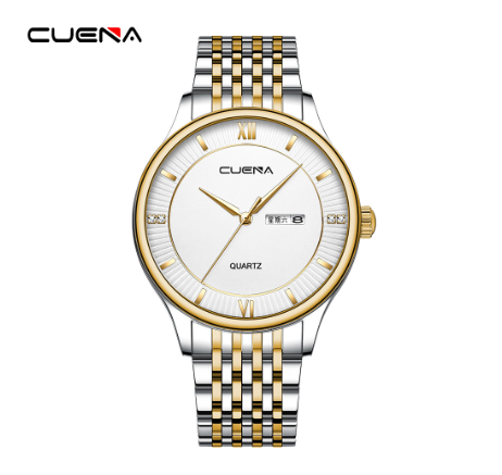 Original CUENA Men's Watches Fashion Brand Simple Retro Dial Stainless Steel Quartz Analog Waterproof  Watch SILVER GOLD WHITE